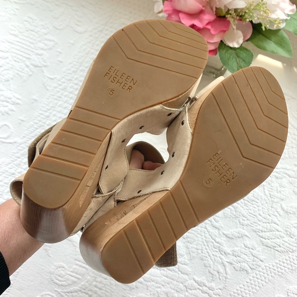 Eileen Fisher Leather Wooden Cut Out Clog Wedge 5 5.5 - Picture 14 of 16